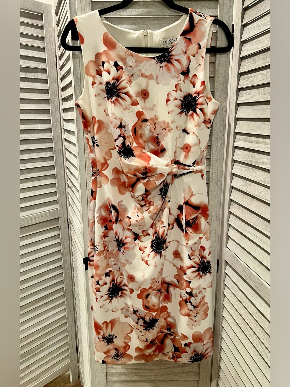 Enfocus Studio White Midi Dress with Peach Floral Print